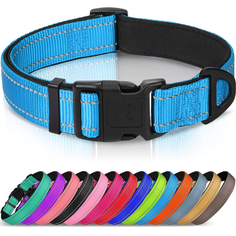 Joytale Reflective Dog Collar, Soft Neoprene Padded, Metal D-Ring, Nylon Pet Collar Adjustable for Small Dogs, Sky Blue, S - Image 1